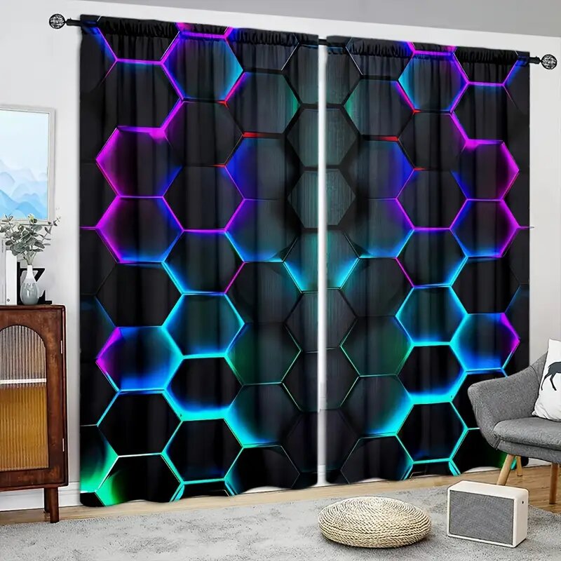 2pcs Hexagon Tech Curtains wit - Tech Office Youtube 리뷰 및 가격