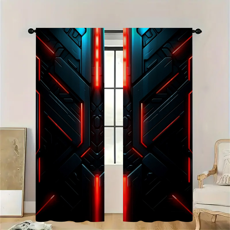 2pcs Tech Geometric Curtains w - Tech Office Youtube 리뷰 및 가격