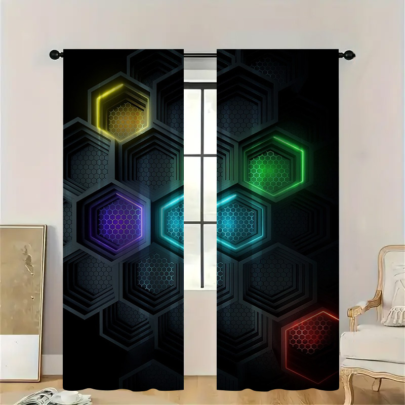 2pcs Modern Geometric Curtains - Tech Office Youtube 리뷰 및 가격