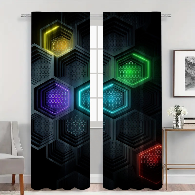 2pcs Modern Geometric Curtains - Tech Office Youtube 리뷰 및 가격