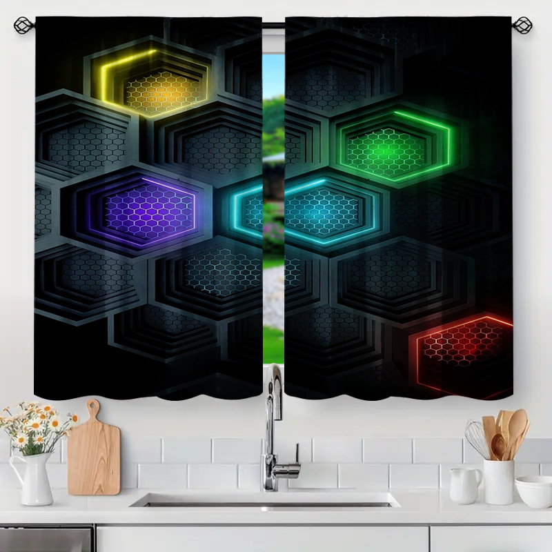 2pcs Modern Geometric Curtains - Tech Office Youtube 리뷰 및 가격