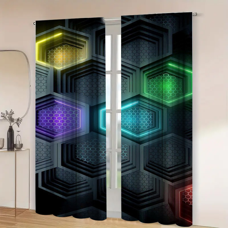 2pcs Modern Geometric Curtains - Tech Office Youtube 리뷰 및 가격