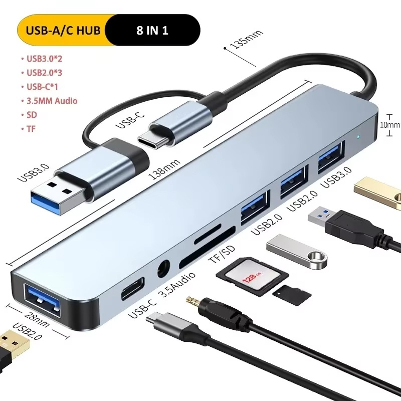 Type C Hub USB Splitter 8 In 1 - Multi Port Usb Hub 리뷰 및 가격