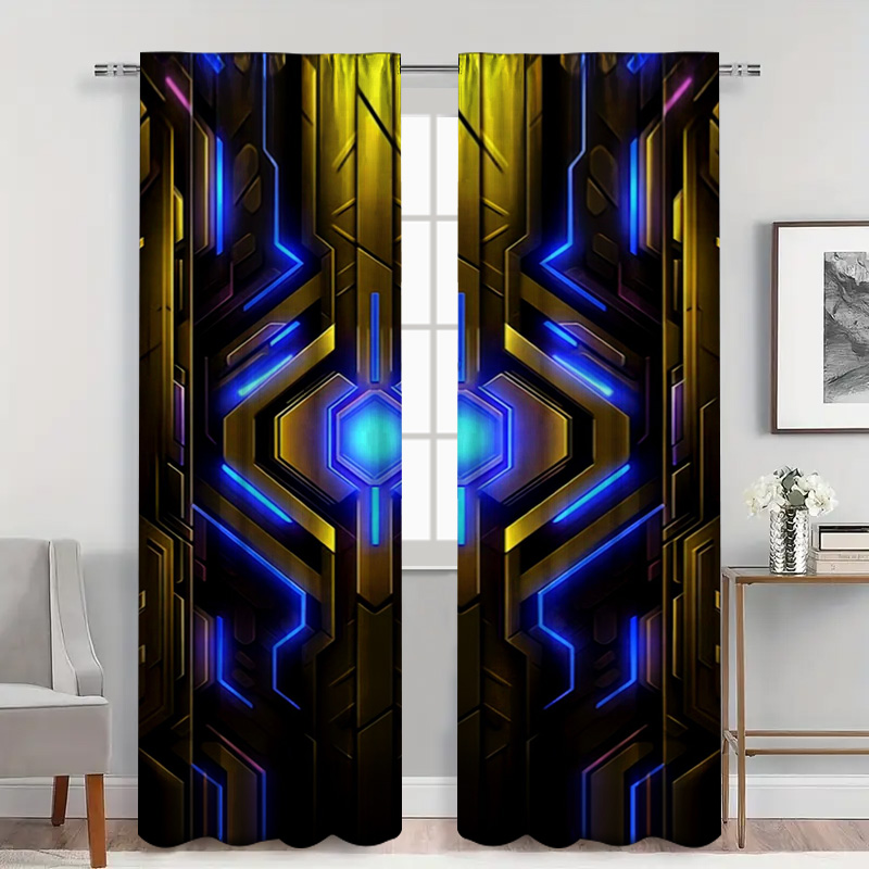 2pcs Geometric Tech Curtains w - Tech Office Youtube 리뷰 및 가격