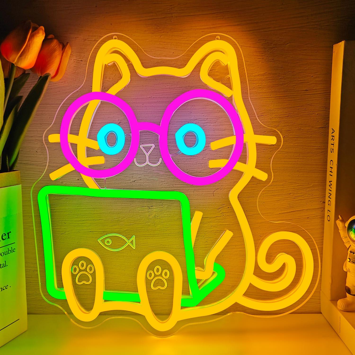 Cat Laptop Neon Sign USB Dimma - The Office It Tech 리뷰 및 가격