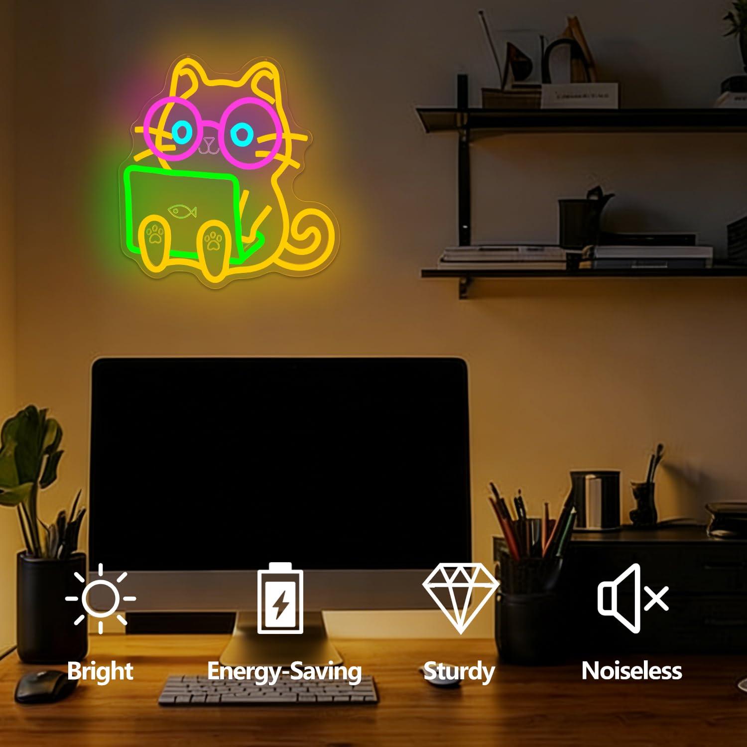 Cat Laptop Neon Sign USB Dimma - The Office It Tech 리뷰 및 가격