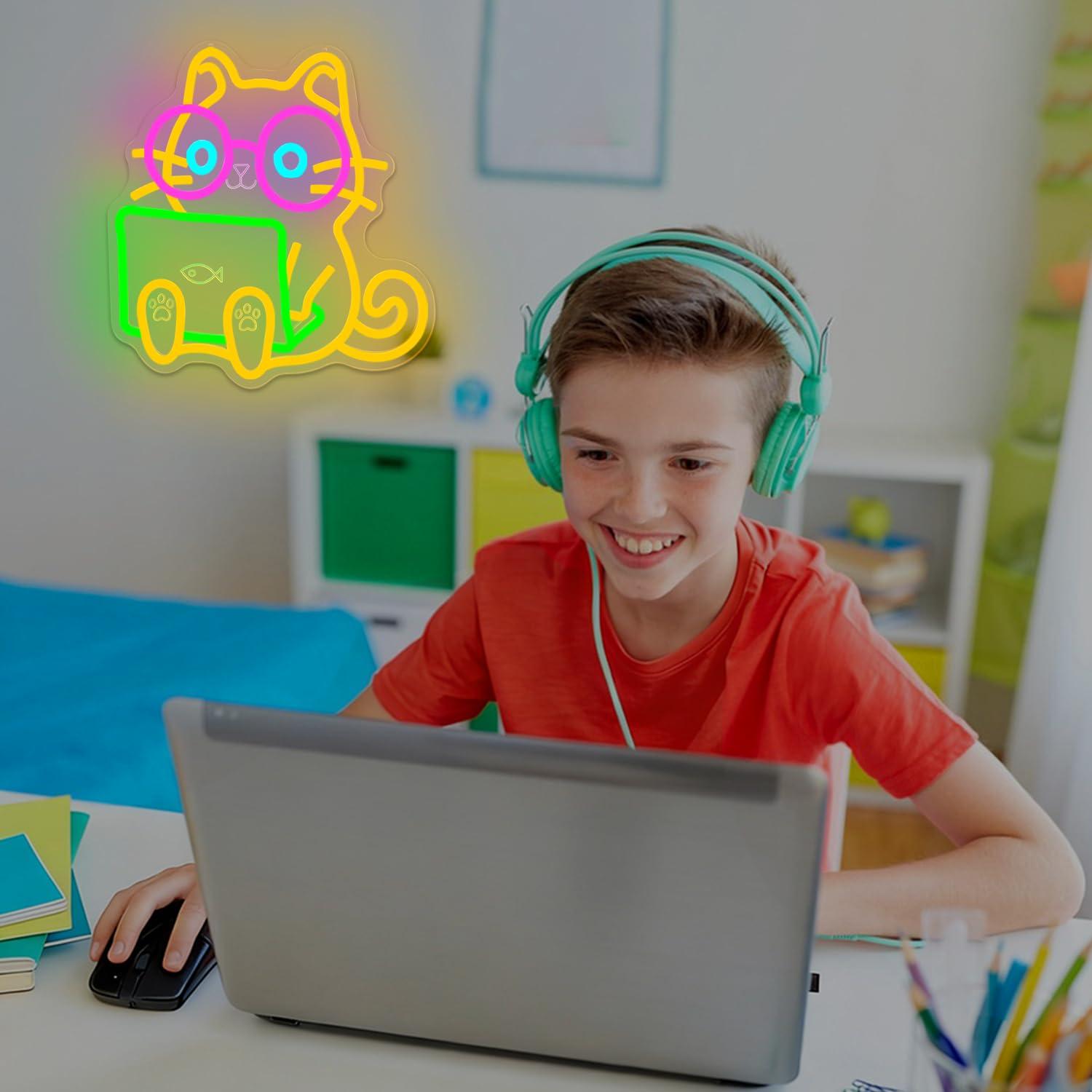Cat Laptop Neon Sign USB Dimma - The Office It Tech 리뷰 및 가격