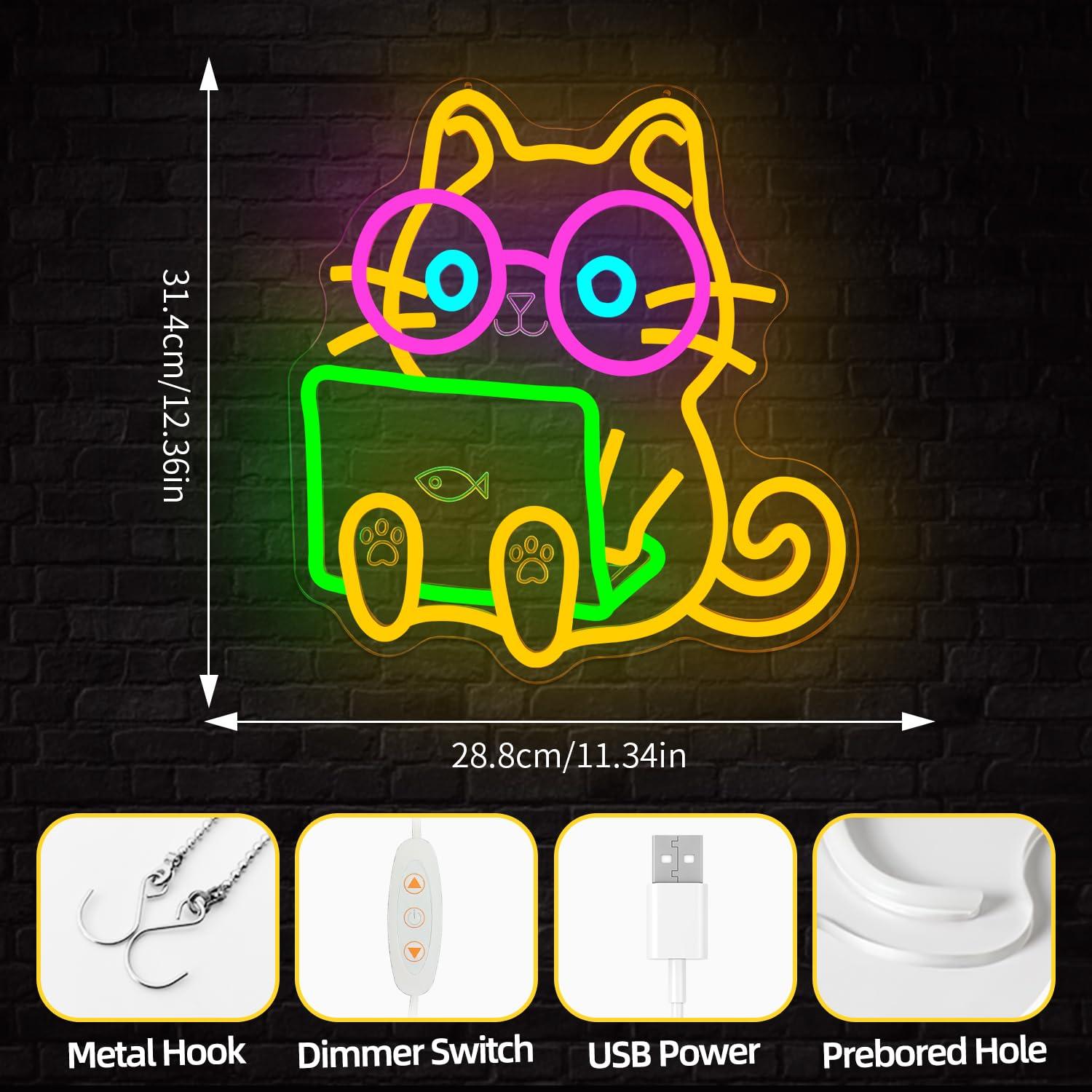 Cat Laptop Neon Sign USB Dimma - The Office It Tech 리뷰 및 가격