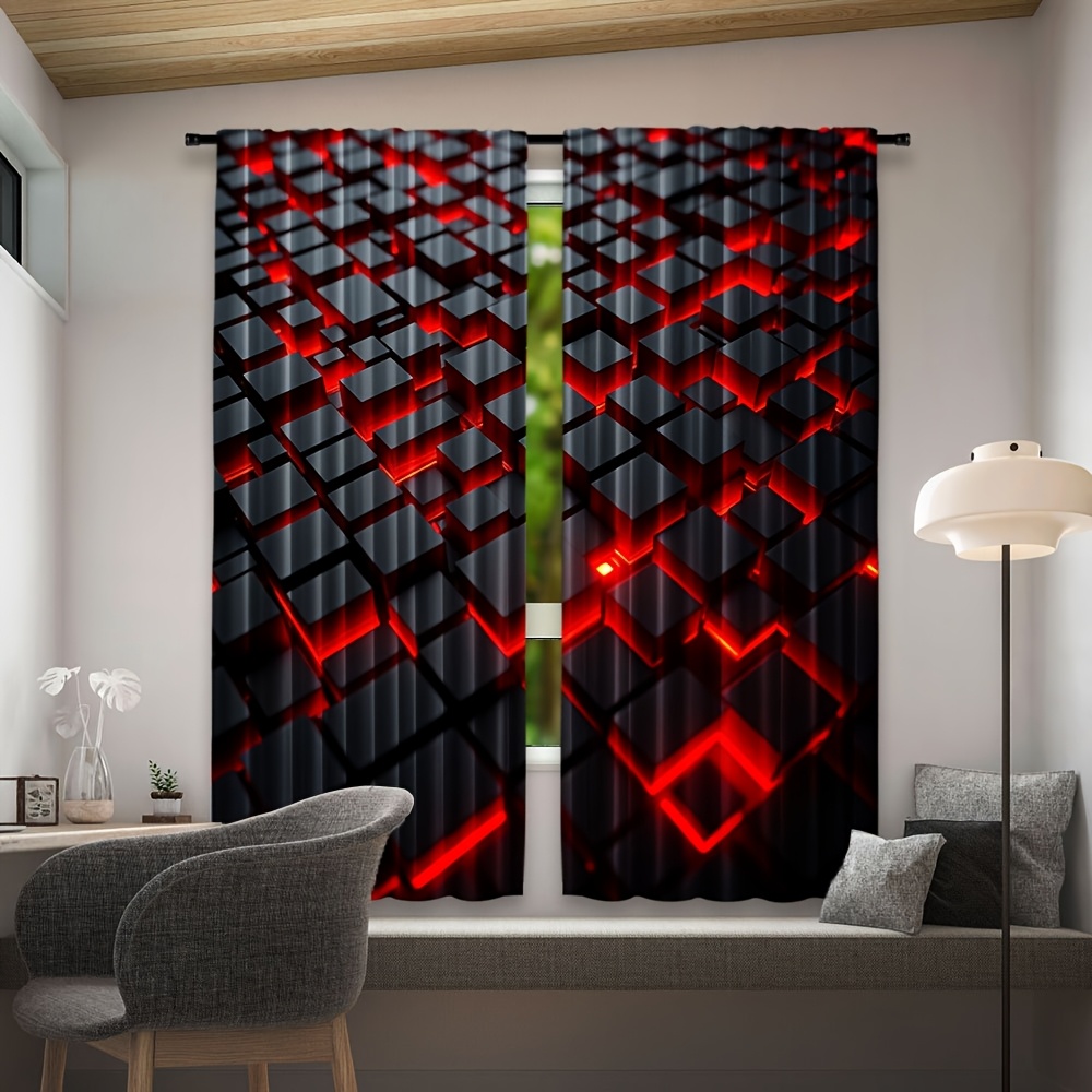 2pcs Geometric Curtains Red Bl - Tech Office Youtube 리뷰 및 가격