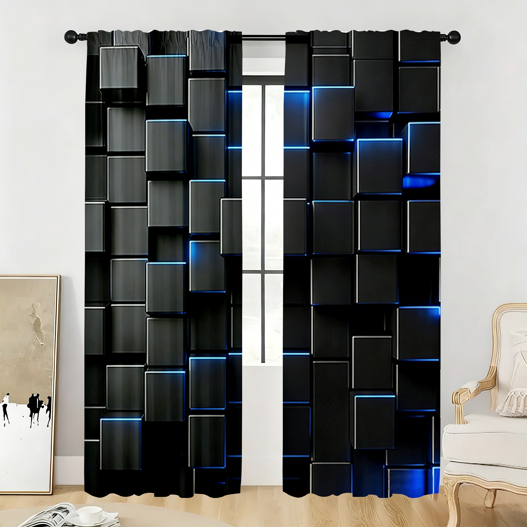 2PC Black Blue Neon Cube Sheer - Tech Office Youtube 리뷰 및 가격