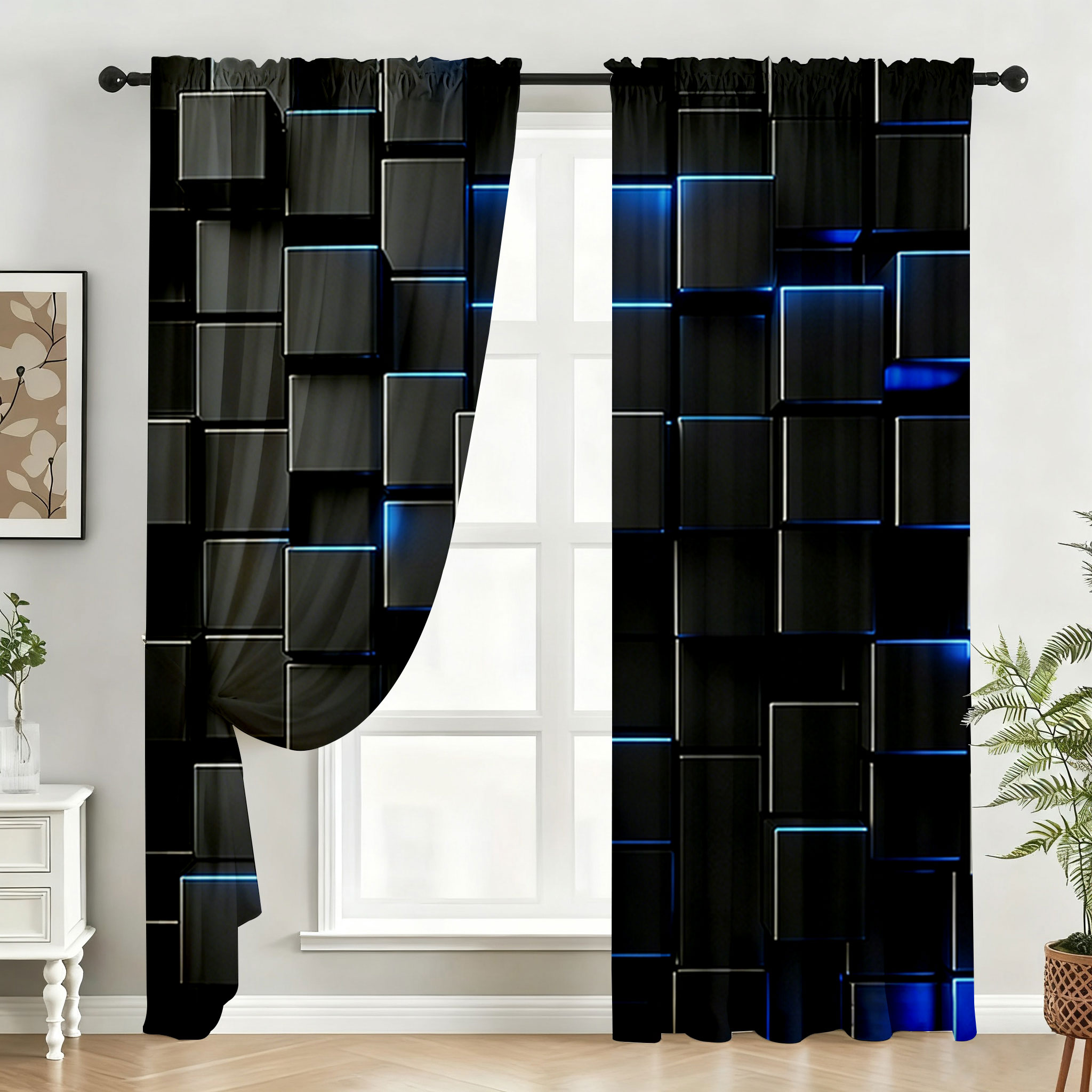 2PC Black Blue Neon Cube Sheer - Tech Office Youtube 리뷰 및 가격