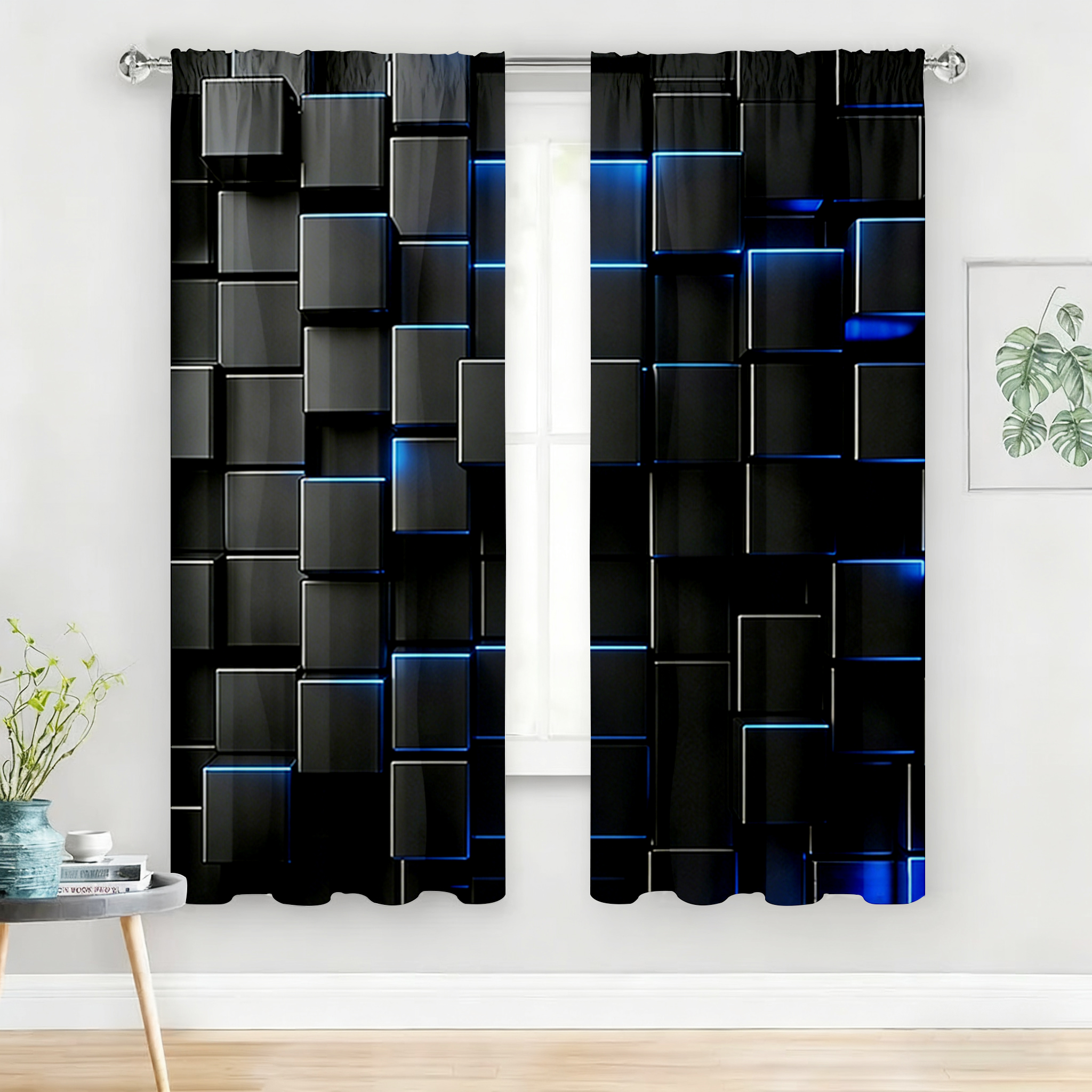 2PC Black Blue Neon Cube Sheer - Tech Office Youtube 리뷰 및 가격